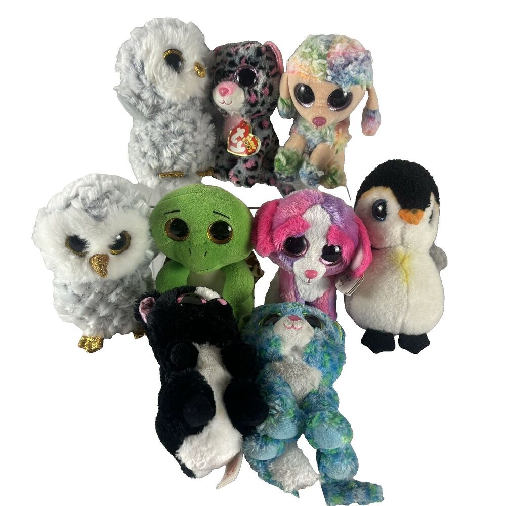 TY Beanie Boos & VelveTY x9 Dogs Owls Turtle Skunk Penguin Some without tags